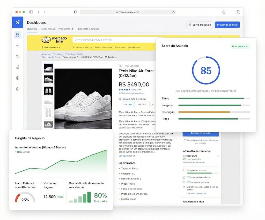 Extensão GoSmarter analisando anúncio no Mercado Livre com Score de IA